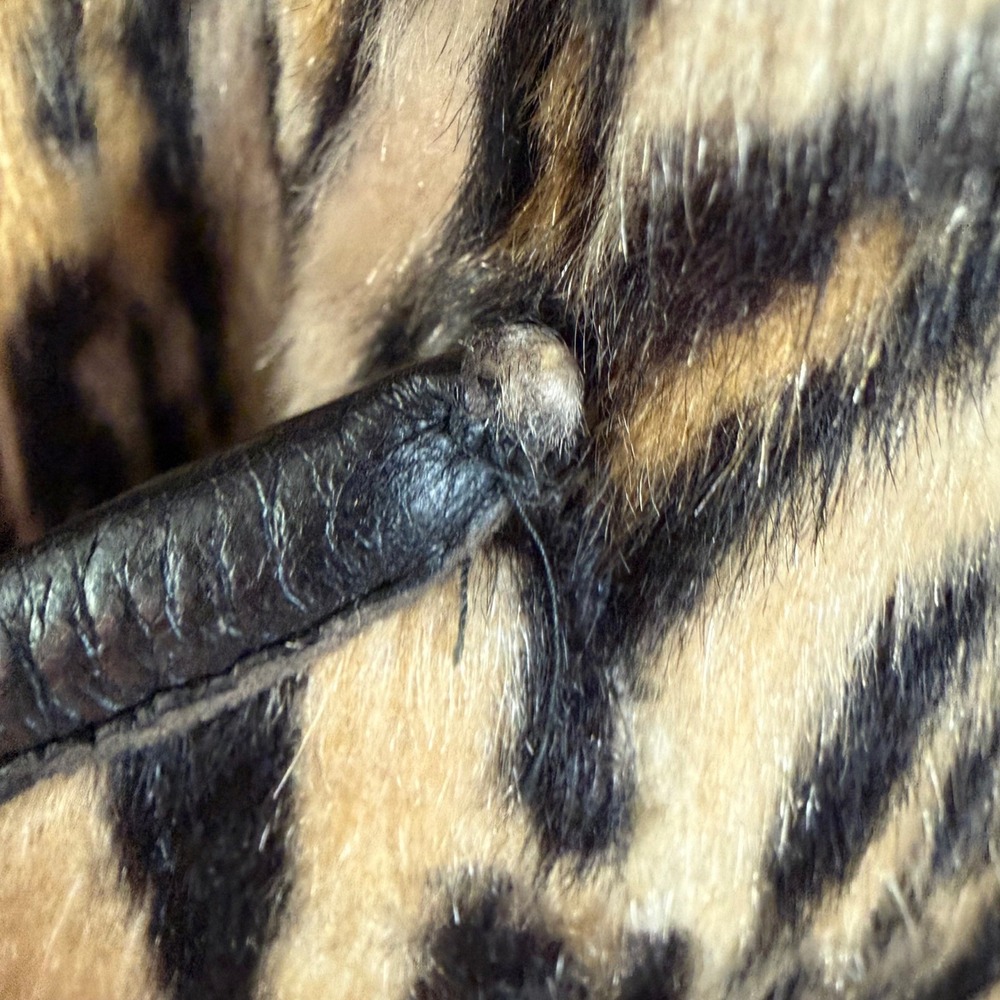 Vintage Safari Sportowne Leopard Faux‎ Fur Coat Double Breasted Animal Print L - Picture 16 of 16